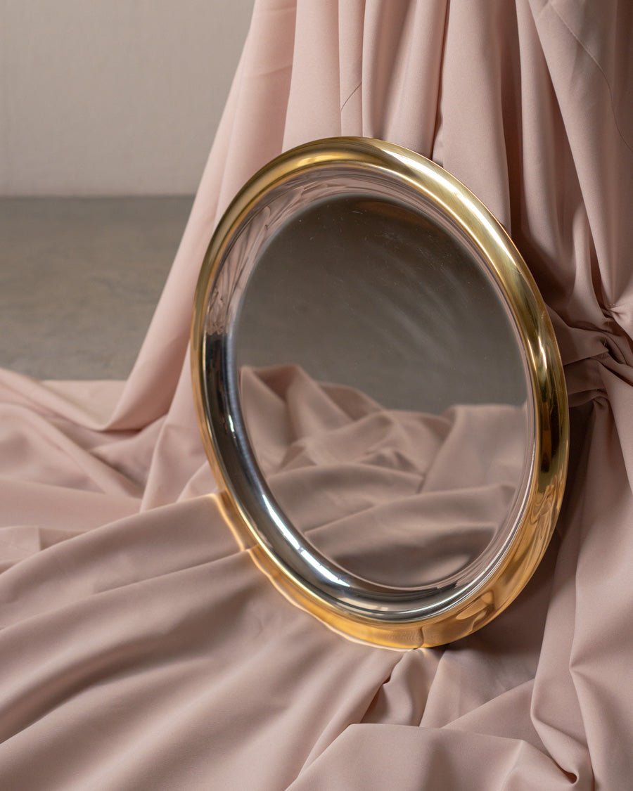 Didelis vintažinis apvalus padėklas su paauksavimu