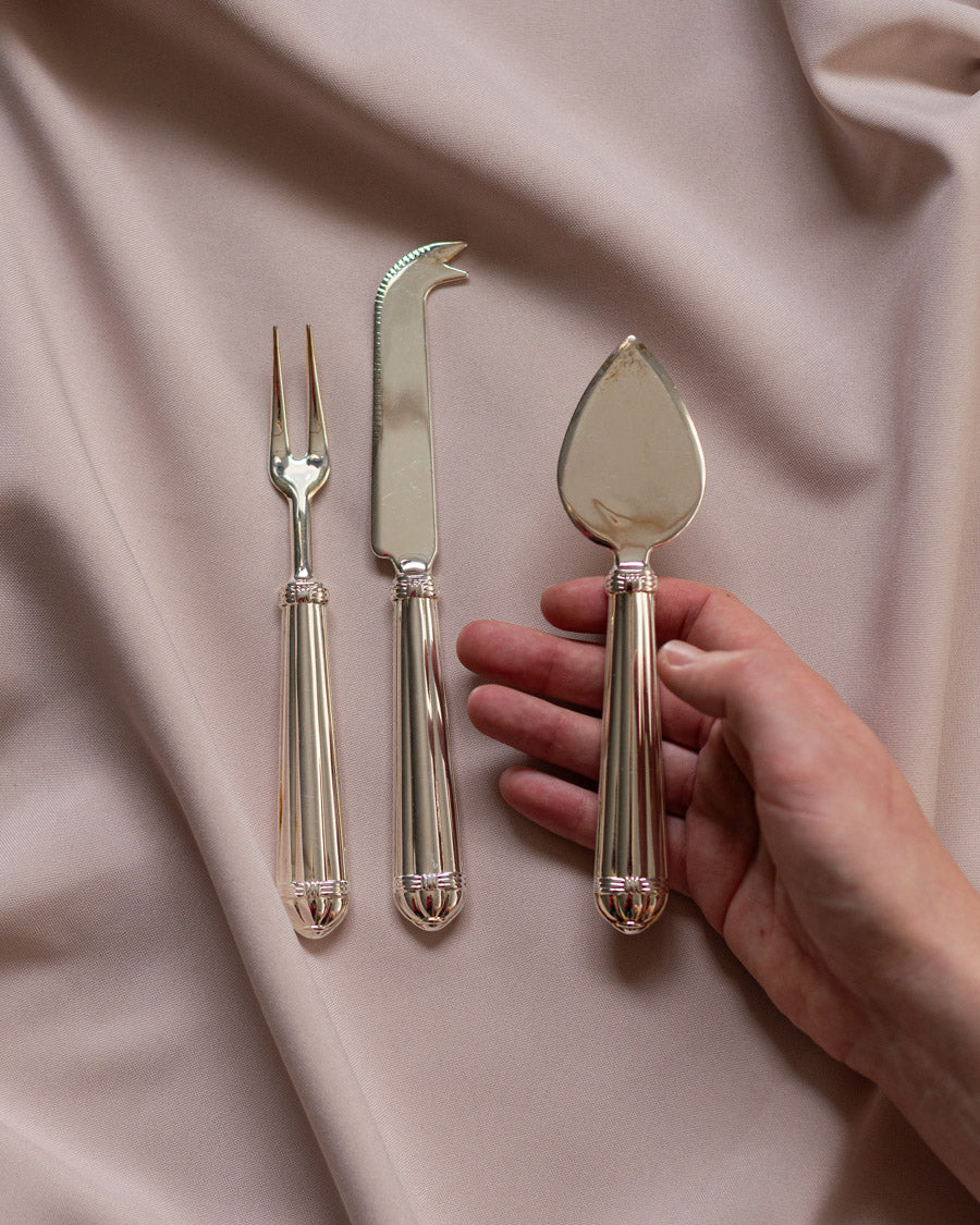 3 sidabru dengti sūrio serviravimo įrankiai