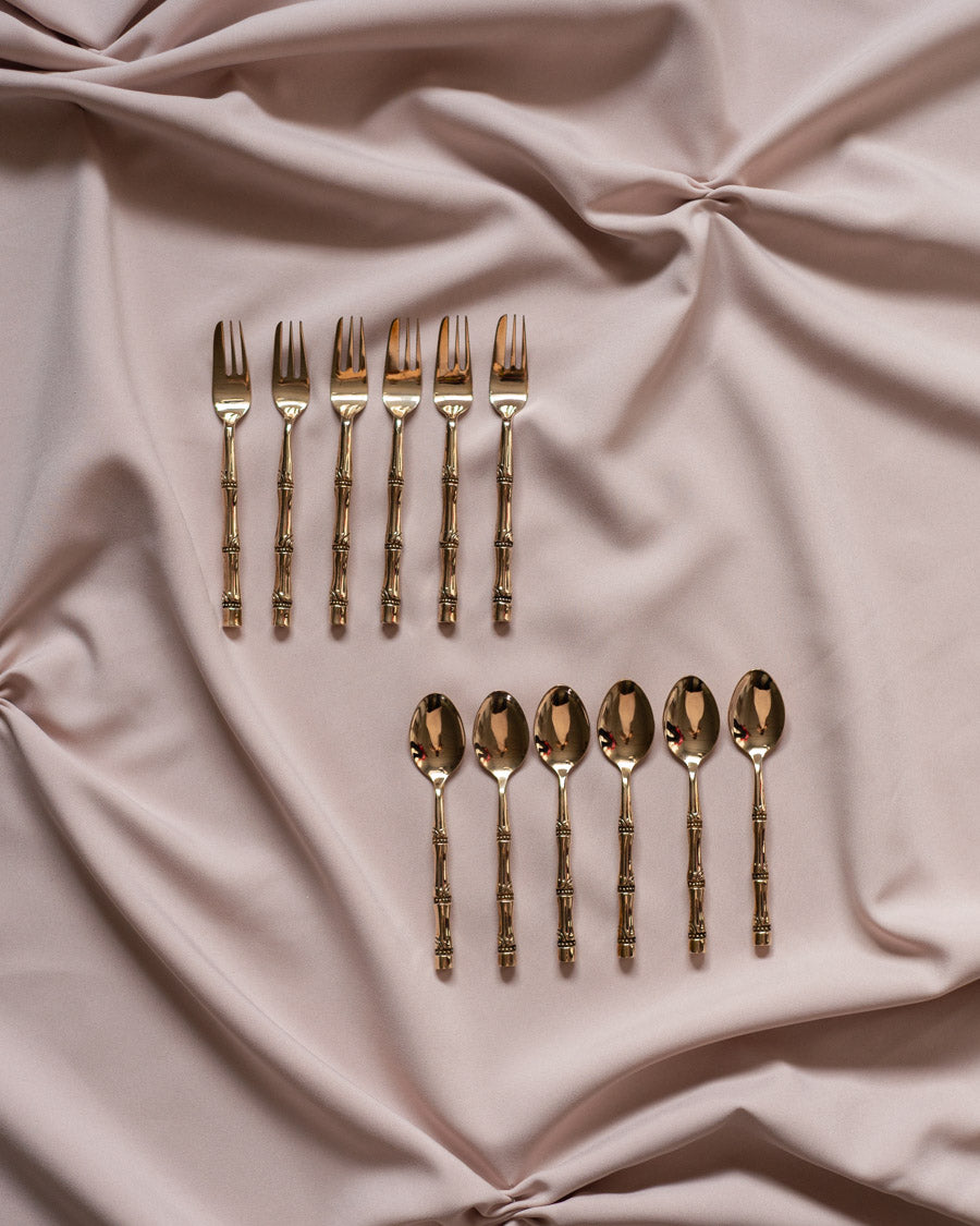 Žalvarinių desertų įrankių rinkinys originalioje dėžutėje