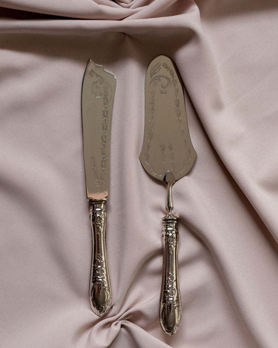 Sidabru dengti torto įrankiai mėlyname maišelyje